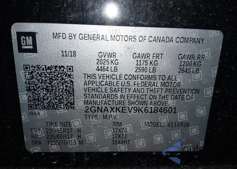 2019 Chevrolet Equinox Lt z USA, uszkodzony, nr VIN 2GNAXKEV9K6184601